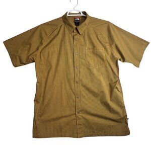 The North Face Shirt Mens L Yellow Brown Plaid Polyester Short Sleeve Button-Up